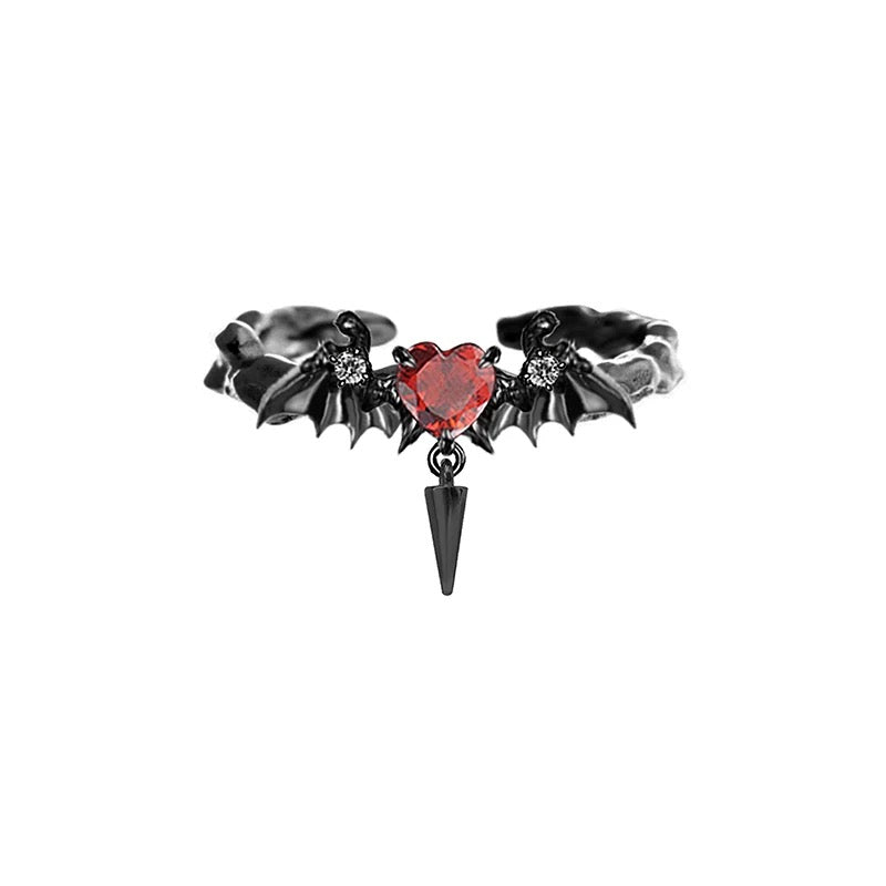 Gothic Heart Bat Ring