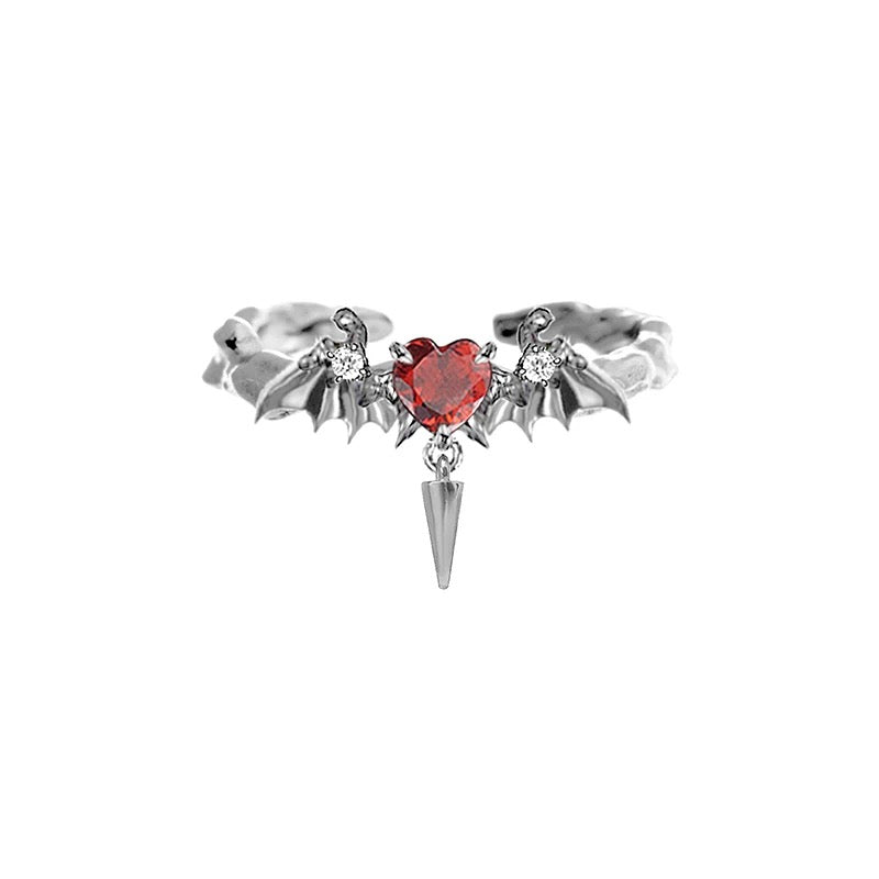 Gothic Heart Bat Ring